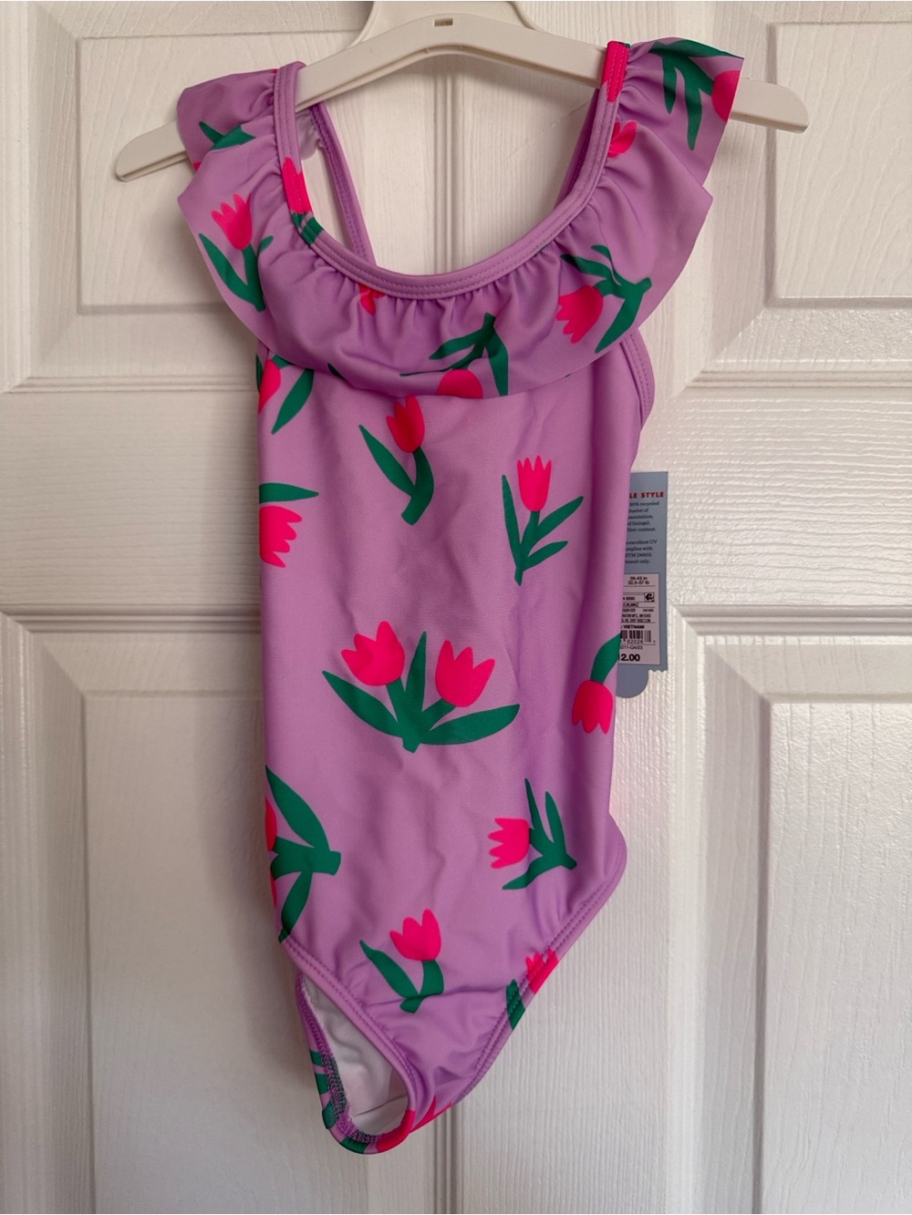 Girls size 4T Cat & Jack Lavender One-Piece Swimsuit w/Pink & Green Floral NWT